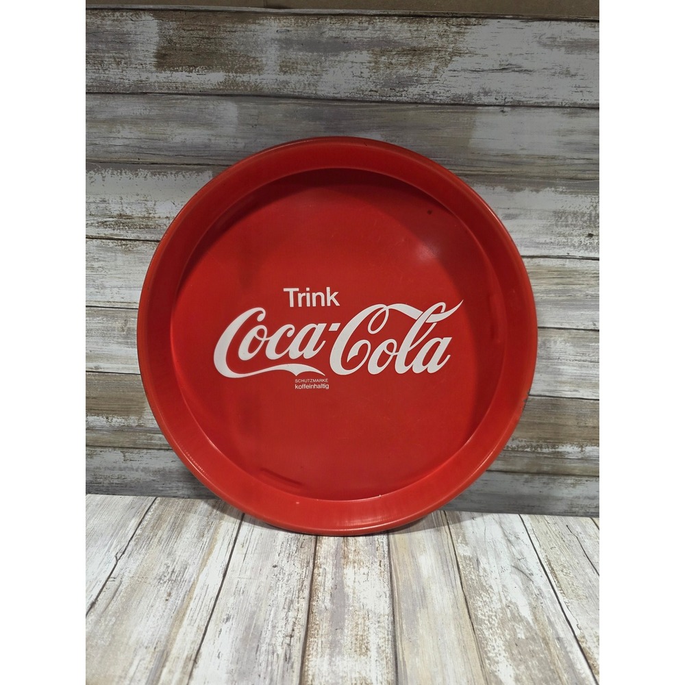 13" International Metal Serving Tray Red Trink‎ Coca-Cola Russian Script  READ